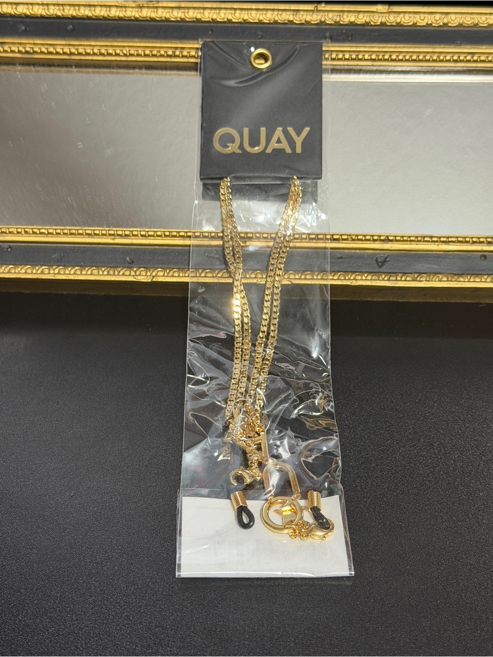 NEW Quay Australia Sunnies Gold Logo Glasses Chain Sunglass/Mask Holder Necklace